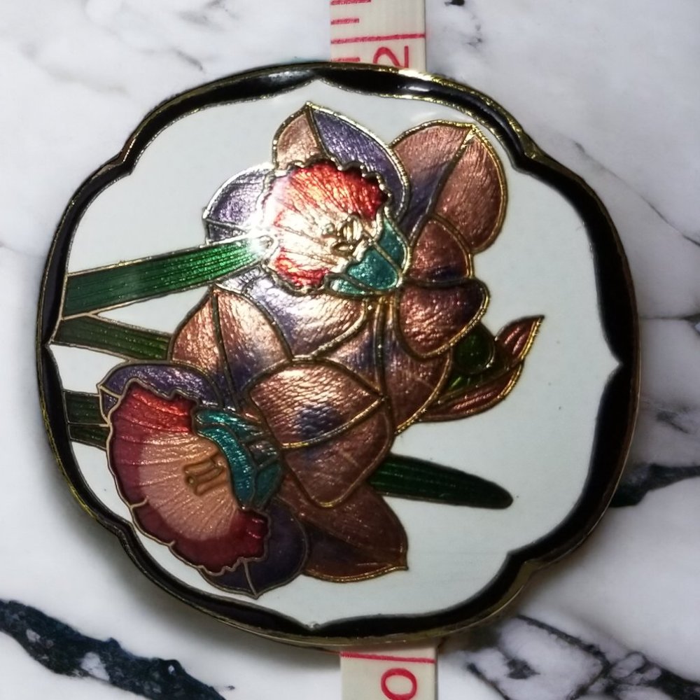 Cloisonné Enamel Belt Buckle White Gold & Black Iris Charmant Beverly Hills, CA - Picture 4 of 4